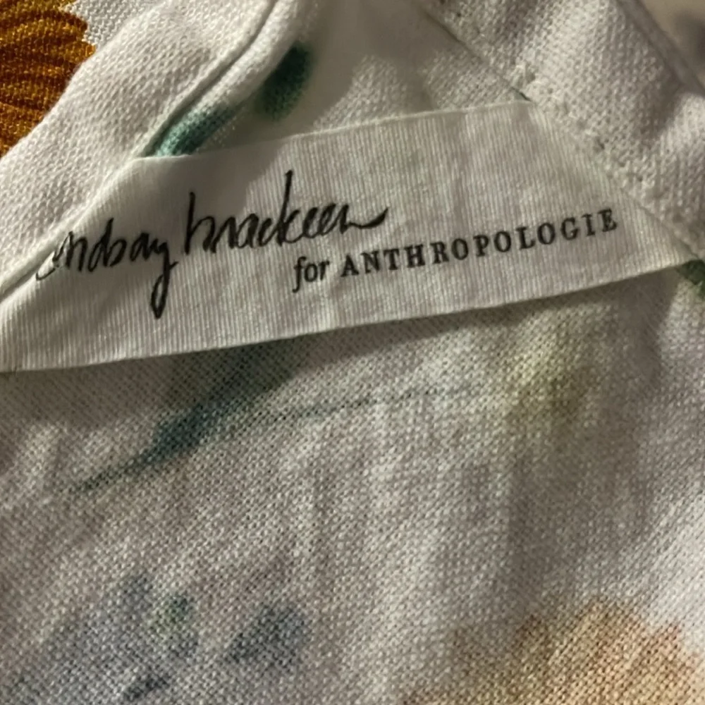 Anthropologie Floral Tea Towel Cotton  Gold Tassels